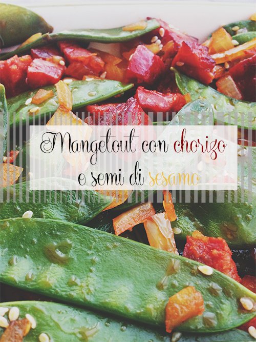 Mangetout con chorizo e semi di sesamo