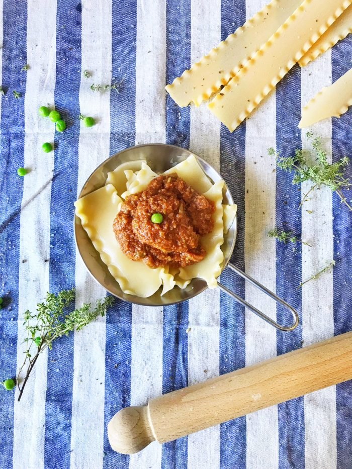 Ragú con funghi porcini e piselli